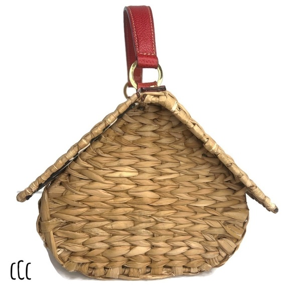 Kate Spade Wicker BlueBird Blue Bird House Novelty Bag Spring Red Straw Vintage - Picture 4 of 13